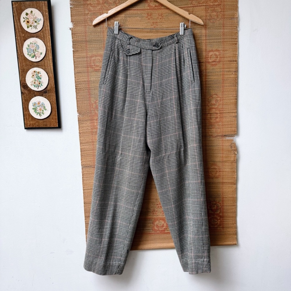 Ralph Lauren Houndstooth Plaid Wool High Waisted Trousers